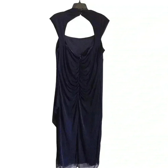 ILE EVENING Jeweled Cap Sleeve Jersey Navy Maxi Dress Cutout Ruching Formal 18W - Picture 3 of 14